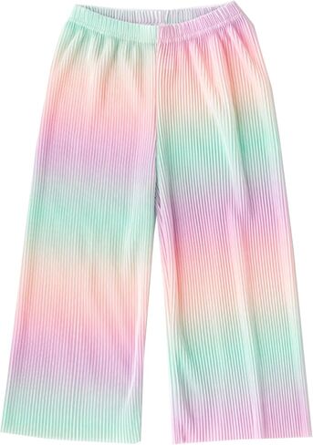 Kiench Girls Wide Leg Palazzo Pants Pleated Silky Flowy Trousers Cute Print in Saudi Arabia