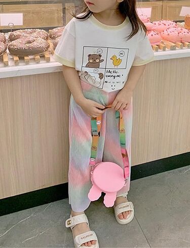 Kiench Girls Wide Leg Palazzo Pants Pleated Silky Flowy Trousers Cute Print in Saudi Arabia