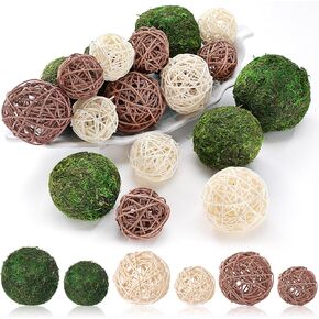Jetec 18 Pcs Decorative Balls for Centerpiece Bowls Green Moss Balls Wicker Rattan Cord Decorative Bowl Fillers for Garden Vase Home Party Table Spring Easter Farmhouse Rustic Decor(Regular Size)