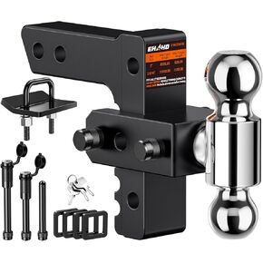Adjustable Trailer Hitch with Hitch Tightener, Fits 2 Inch Receiver Heavy Duty Aluminum Tow Hitches with 6 Inch Drop/Rise for Truck 12,500 LBS GTW, Double Anti-Theft Locking Hitch Pins