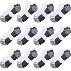 Comfoex 12 Pairs Boys Ankle Cushioned Socks Athletic Low Cut Sports Breathable Socks For Kids 4-6 6-8 8-10 10-12 Years Old