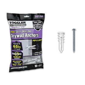 TOGGLER SnapSkru SPM Mini Self-Drilling Drywall Anchor, Glass-Filled Nylon, Made in US, for #6 to #8 Fastener Sizes (Pack of 200)