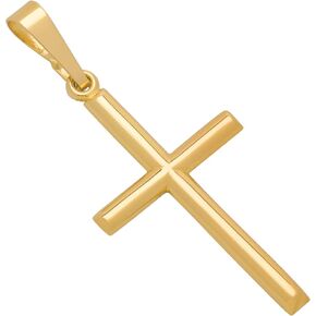Mazzeri 14K Gold Cross Pendant ، Hypoallergenic Gold Dender Charms للرجال والنساء ، مصنوع يدويًا في الولايات المتحدة الأمريكية - Tube Class