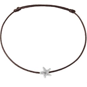 Anklet with Starfish Silver - Black Foot Chain Beach Jewelry Handmade Ankle Bracelet Adjustable Size