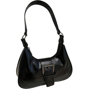Women's Metal Buckle PU Leather Shoulder Handbags Zipper Crossbody Underarm Bags Y2K Purses