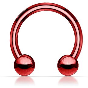 16Gx3/8(1.2x10MM) Red NEON Anodized Over 316L Surgical Steel Circular Barbell with 3MM Ball Eyebrow Jewelry
