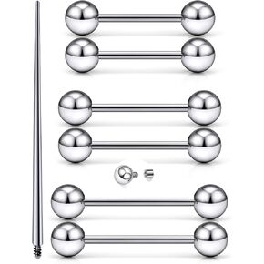 16G F316 Titanium Nipple Piercing Jewelry Implant Grade Tongue Rings Internally Threaded Hypoallergenic Nipple Tongue Ring Barbell Piercing Jewelry for Women Men 14mm 16mm 19mm