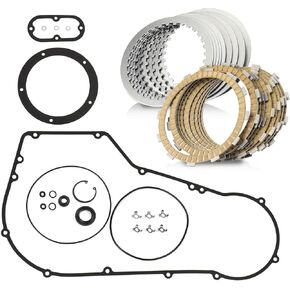 1999-2006 Dyna and Softail 19 PCS Clutch Plates Extra Pressure Disc Friction Steel Plate Kit with Primary Cover Gasket Set