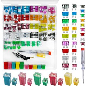 Car Fuses Assortment Kit with Tester, 156PCS Auto Fuse Standard, Small, Mini Sizes, Low & Tall Profile (2A 5A 10A 15A 20A 25A 30A 35A 40A), Replacement Fuses for Cars RVs Trucks Boat, 1PC Fuse Puller in Kuwait