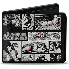 معالجات المحفظة الساحلية ، Bifold ، الأبراج المحصنة والتنينات Monster Colls Black White ، جلد نباتي