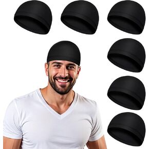 6 Pcs Cooling Skull Caps for Men Elastic Breathable Helmet Liners for Men Lightweight Black Skull Cap Unisex Sweat-Absorbing Head Cover Suitable for Running Fitness Yoga Cycling Mountaineering