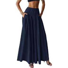 Milumia Women's Pleated Flowy Long Skirts High Waist Maxi Skirt with Pocket