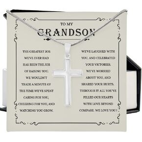 To My Grandson Necklace From Grandma Cross Chain With Message Card And Gift Box, Grandson Gifts From Grandma, Grandson Birthday, Christmas Gifts From Grandma Present For Grandson From Grandma