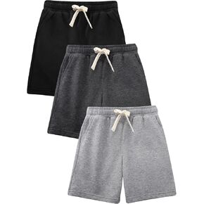 Flygo 3 Pack Boys Girls Cotton Shorts Kids Elastic Waisted Athletic Pull On Running Sweat Shorts Joggers with Pockets