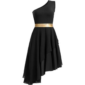 Women's Praise Dance Dress One Shoulder Liturgical Worship Overlays Dress Irregular Hem Lyrical Dancewear