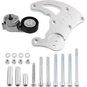 LS Swap R4 AC Compressor High Mount Bracket Kit with Belt Tensioner for Chevrolet GMC SUV Truck Vortec Engines LS1 LS2 LS3 LS6(Silver)