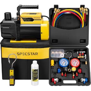 specstar 1/3 HP 4.5 CFM 1 مرحلة 1 مرحلة مضخة فراغ HVAC و 4 طرق مقياس متعدد الأشكال مع كاشف تسرب 5 قدم وخراطيم وملحقات R134A R12 R22 R502 R410A تشيي