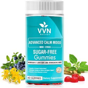 Sugar Free 22 in 1 Calm Mood Gummies St. John's Wort, 5-HTP, GABA, Ashwagandha| Magnesium Glycinate Gummies | Non-GMO, Natural Support Stress & Relaxation, Mood & Energy | Vegan, 60 ct.