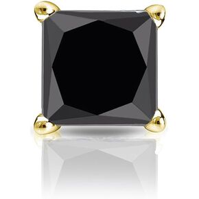 Diamond Wish 14k Yellow Gold Men's Princess-Cut Single Black Diamond Stud Earring (1/4 to 2cttw) 4-Prong Martini, Push-Back