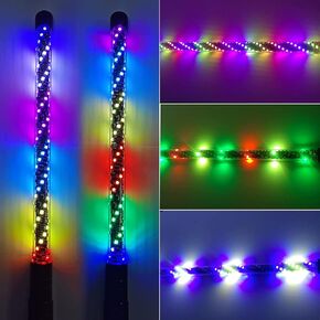 New 2Pcs 3FT Spiral RGB LED Whip Lights with Spring Base,APP & Remote Control Dancing/Chasing Dream Color Mode Lighted Antenna Whips for Offroad RZR UTV ATV Sand Dune Buggy Truck