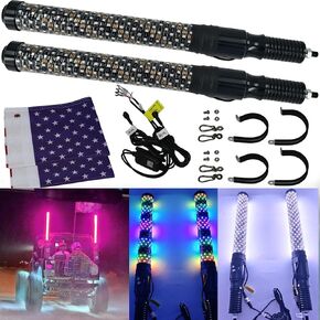 2pcs 3ft مصابيح سوط مع إشارة الانعطاف وظيفة الوهم - مصابيح الهوائيات ذات التأثير الحلزوني LED ، تحكم مزدوج App/APP/Remote ، قابل للتكيف مع UTV/ATV/RZR/CAN -AM X3 ، قاعدة نابض دائمة