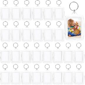 30 Pcs Acrylic Photo Frame Keyring,Keychain Clear Acrylic with Split Ring,Photo Insert Keychains for Personalised Custom,Artwork,Gifts