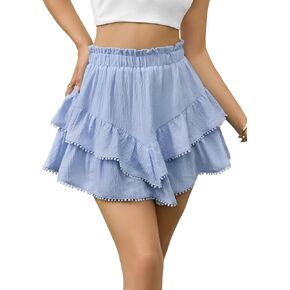 Flowy Shorts for Women Casual Boho Skorts Floral Ruffle Tiered High Waist Flared Mini Skirts Tennis Golf Shorts