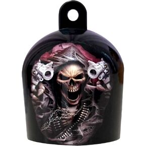 1PCS Cowbell Horn Cover, Gunner Reaper Cowbell Motorcycle Accessories for Gothic Death Harley Biker Gift Harley Gloss Black Powder Coated Skull Horn Cover for Halloween Motorcycle Decoration