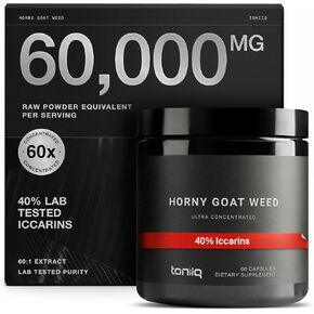 60,000mg Horny Goat Weed for Men & Women - Epimedium sagittatum - 40% Icariins - 60: 1 Concentrated Extract from 1000mg Formula - Third-Party Lab Tested - Premium hornygoatweed for Men - 60 Capsules