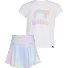 adidas Girls Pleated Tee Shirt and Aop Flounce Skort Set