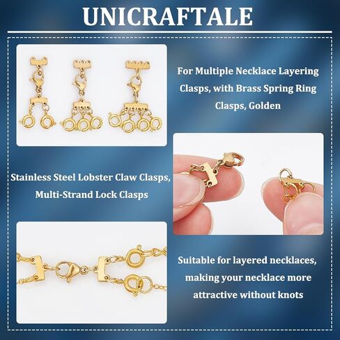 UNICRAFTALE 3 أنماط 6 قطع مشابك طبقات من الفولاذ المقاوم للصدأ مشابك مخلب جراد البحر 32 مم مشبك قفل متعدد الجدائل مع إبزيم حلقة محملة من النحاس اتصال مجوهرات لمشابك طبقات متعددة in Saudi Arabia