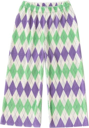 Kiench Girls Wide Leg Palazzo Pants Pleated Silky Flowy Trousers Cute Print in Saudi Arabia