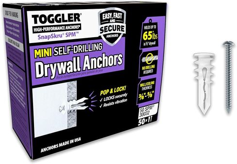 TOGGLER SnapSkru SPM Mini Self-Drilling Drywall Anchor, Glass-Filled Nylon, Made in US, for #6 to #8 Fastener Sizes (Pack of 200) in Kuwait
