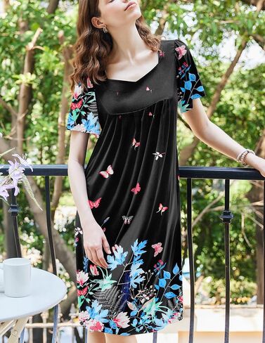 Ekouaer Women's House Dress - Pleated Nightgown with Short Sleeves & Pockets in Saudi Arabia