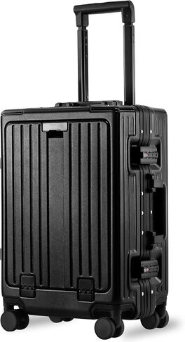 Carry On Luggage 22x14x9 Airline Approved Aluminum Frame, 20 Inch Hard Shell Carry On Luggage, Suitcase Carry-on Zipperless Luggage, TSA Approved (Black) in Saudi Arabia