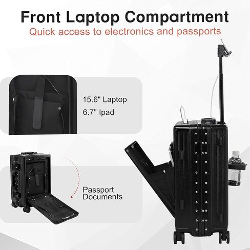Carry On Luggage 22x14x9 Airline Approved Aluminum Frame, 20 Inch Hard Shell Carry On Luggage, Suitcase Carry-on Zipperless Luggage, TSA Approved (Black) in Saudi Arabia