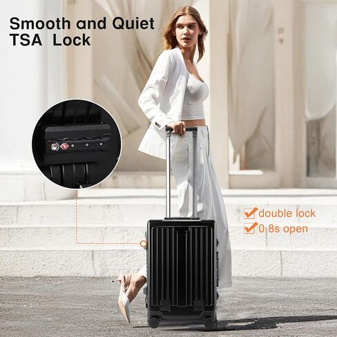 Carry On Luggage 22x14x9 Airline Approved Aluminum Frame, 20 Inch Hard Shell Carry On Luggage, Suitcase Carry-on Zipperless Luggage, TSA Approved (Black) in Saudi Arabia