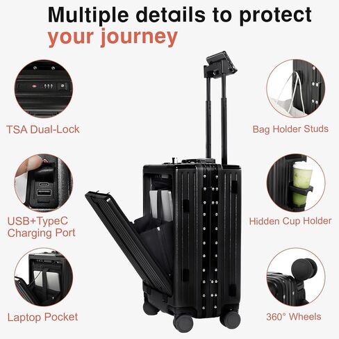 Carry On Luggage 22x14x9 Airline Approved Aluminum Frame, 20 Inch Hard Shell Carry On Luggage, Suitcase Carry-on Zipperless Luggage, TSA Approved (Black) in Saudi Arabia
