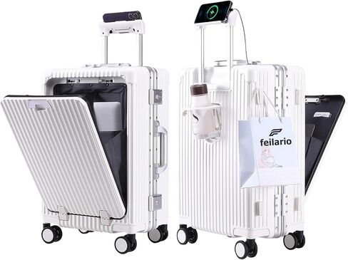feilario 20in Aluminium Frame Hardside Spinner Wheel Luggage, Built-In TSA lock Carry on Suitcase, with Cup Holder & USB Port & Phone Holder in Kuwait