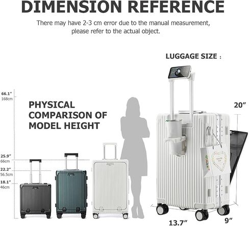 feilario 20in Aluminium Frame Hardside Spinner Wheel Luggage, Built-In TSA lock Carry on Suitcase, with Cup Holder & USB Port & Phone Holder in Kuwait