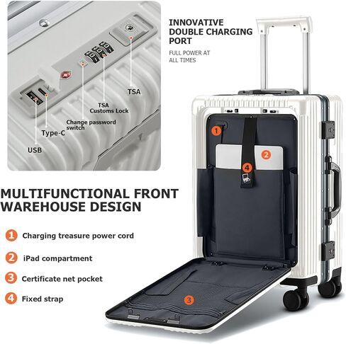 feilario 20in Aluminium Frame Hardside Spinner Wheel Luggage, Built-In TSA lock Carry on Suitcase, with Cup Holder & USB Port & Phone Holder in Kuwait