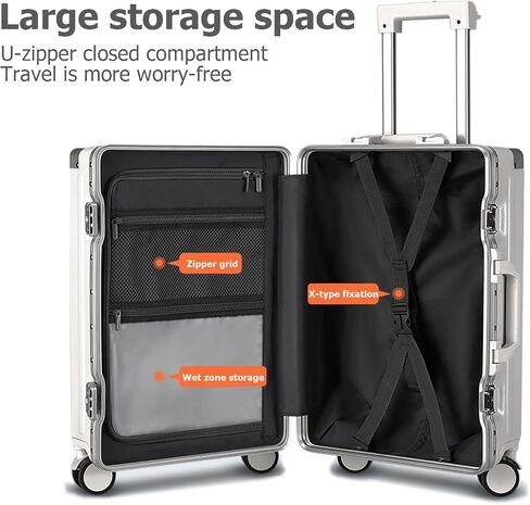 feilario 20in Aluminium Frame Hardside Spinner Wheel Luggage, Built-In TSA lock Carry on Suitcase, with Cup Holder & USB Port & Phone Holder in Kuwait