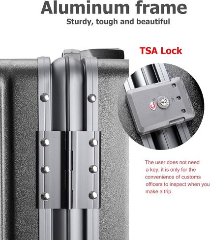feilario 20in Aluminium Frame Hardside Spinner Wheel Luggage, Built-In TSA lock Carry on Suitcase, with Cup Holder & USB Port & Phone Holder in Kuwait