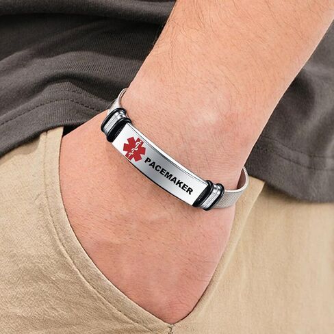 Medical Alert Bracelets for Men, Strong Durable Stainless Bracelet Medical Id Bracelets with Free Laser Engraving,Adjustable Wristband Dual-Side Engraving in Saudi Arabia
