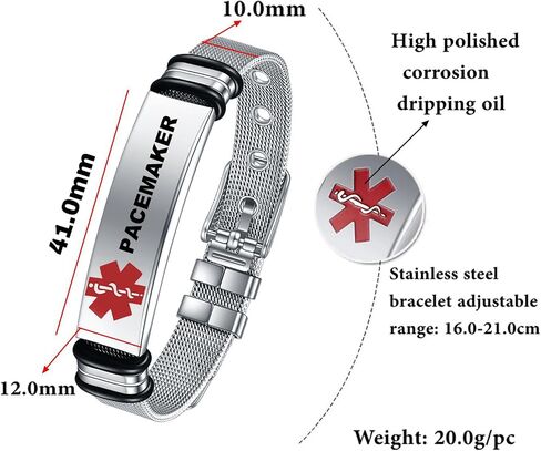 Medical Alert Bracelets for Men, Strong Durable Stainless Bracelet Medical Id Bracelets with Free Laser Engraving,Adjustable Wristband Dual-Side Engraving in Saudi Arabia