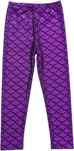 Kids Girls Mermaid Leggings Shiny Metallic Stretch Fish Scale Dance Tights Long Pants Trouser in Saudi Arabia