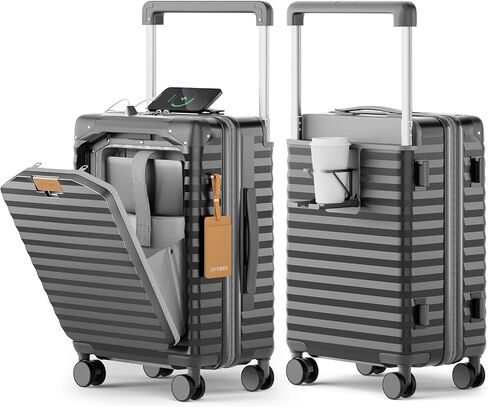 Joyway 20 Inch Carry on Luggage with Aluminium Frame and Front Pocket, PC Hardshell Suitcase with USB Port and Cup Holder, 21.5x14.2x9 Airline Approved, Luggage with Spinner Wheels and TSA Lock in Kuwait