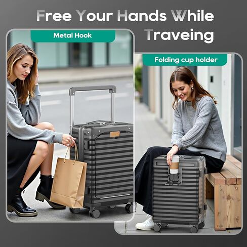 Joyway 20 Inch Carry on Luggage with Aluminium Frame and Front Pocket, PC Hardshell Suitcase with USB Port and Cup Holder, 21.5x14.2x9 Airline Approved, Luggage with Spinner Wheels and TSA Lock in Kuwait