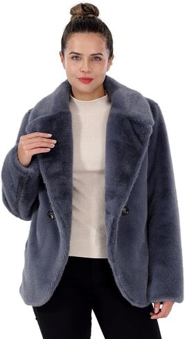 Women's Faux Fur Coat Fall Winter Wedding Lapel Faux Mink Fur Fluffy Cardigan Jacket Formal Coats with Pockets in Kuwait