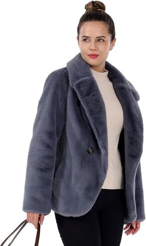 Women's Faux Fur Coat Fall Winter Wedding Lapel Faux Mink Fur Fluffy Cardigan Jacket Formal Coats with Pockets in Kuwait